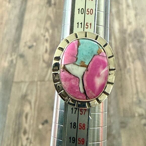 Unique Cotton Candy Turquoise Oval Cabochon Ring Sterling Silver Size 7 New - Picture 3 of 9